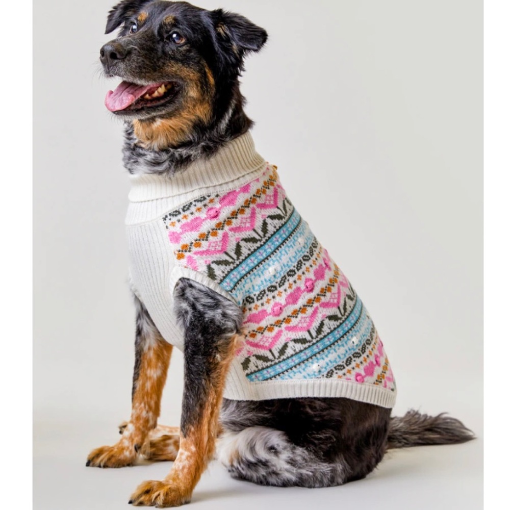 Francesca's NWT Fair Isle Spring Flowers Dog Knit Sweater M L XL